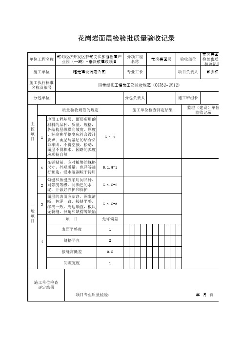 花岗岩面层检验批质量验收记录