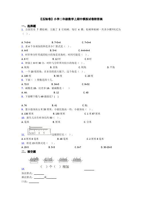 【压轴卷】小学二年级数学上期中模拟试卷附答案