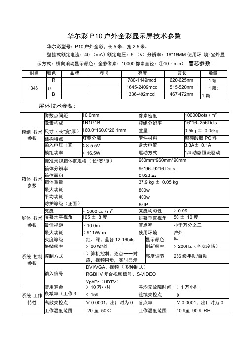 华尔彩P10户外全彩显示屏技术参数