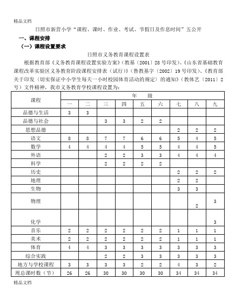 最新日照市新营小学“课程、课时、作业、考试、节假日及作息时间”五公开