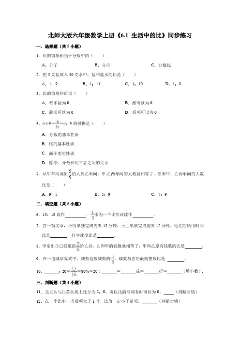 北师大版数学六年级上册 第六单元  生活中的比 同步练习(含解析)