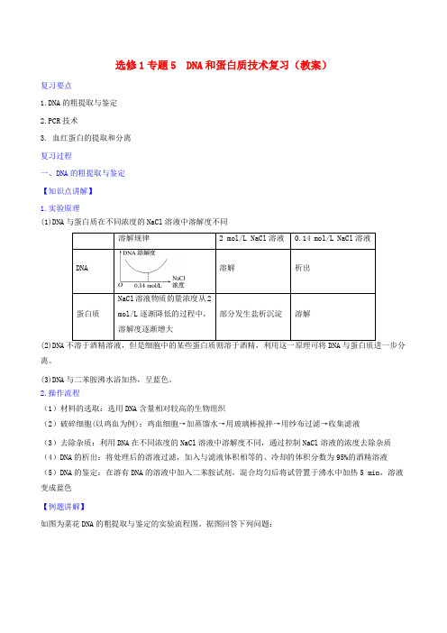 人教版高中生物选修1专题5dna和蛋白质技术复习教案