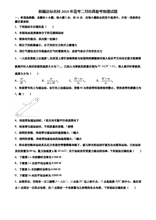 新疆达标名校2019年高考二月仿真备考物理试题含解析