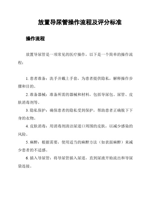 放置导尿管操作流程及评分标准