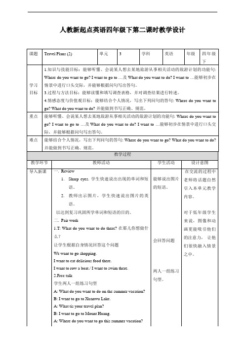 人教新起点四年级英语下Unit 3Travel Plans lesson2教案