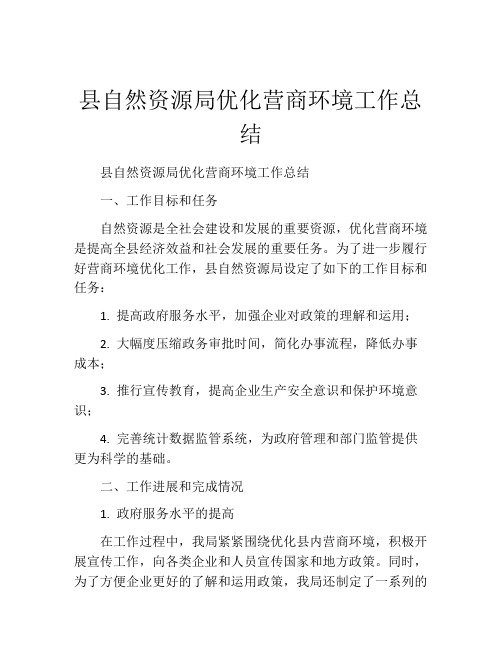 县自然资源局优化营商环境工作总结