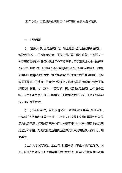 工作心得：当前服务业统计工作中存在的主要问题和建议