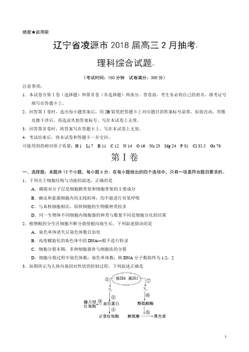 【(新课标Ⅱ)】 辽宁省凌源市2018届高三2月抽考理科综合试题(原卷附精品解析)