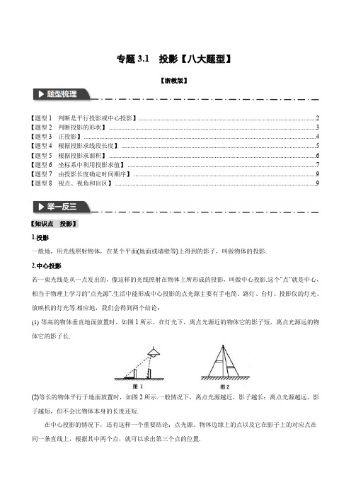 专题3.1投影(举一反三)(浙教版)(原卷版)