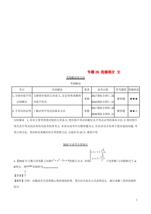 三年高考(2016_2018)高考数学试题分项版解析专题28选修部分文(含解析)