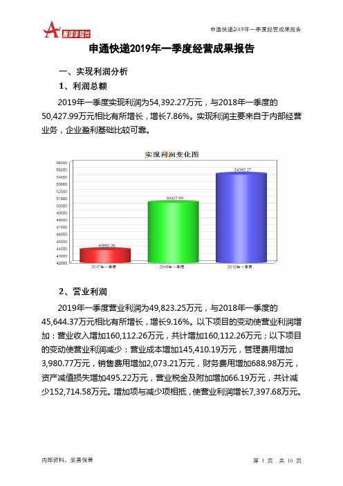 申通快递2019年一季度经营成果报告