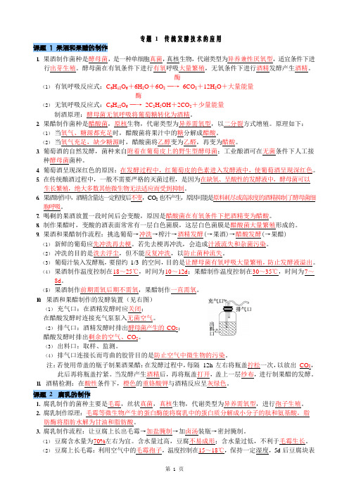 高中生物-选修1《生物技术实践》必背知识点