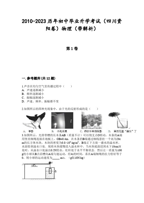 2010-2023历年初中毕业升学考试(四川资阳卷)物理(带解析)