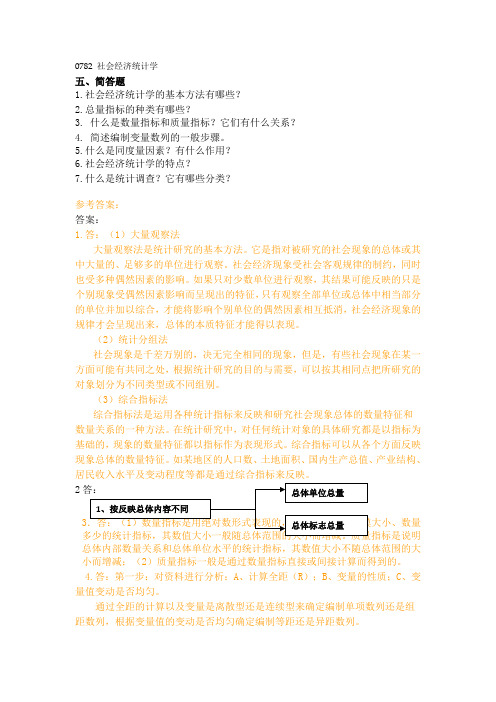 2013年滨州学院期末考试成人函授社会经济统计学答案