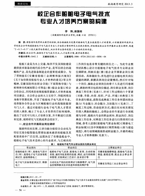 校企合作船舶电子电气技术专业人才培养方案的构建