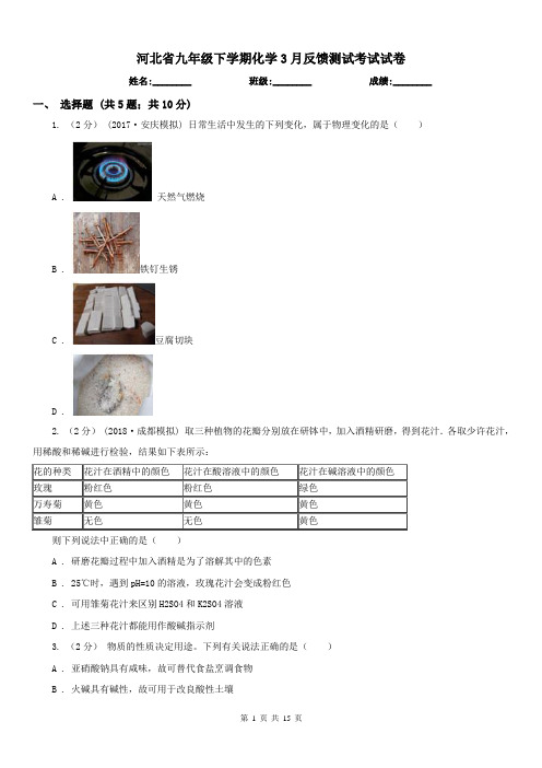 河北省九年级下学期化学3月反馈测试考试试卷