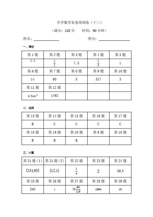 升学数学真卷周周练(十三)-解析版