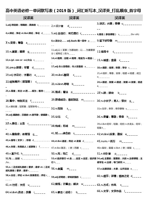 9,高中英语必修一单词默写表(2019版)_词汇听写本_汉译英_打乱顺序_首字母