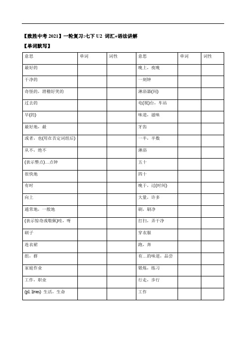 初中英语中考复习 【致胜中考2021】七年级下册Unit 2 2021届人教版英语(词汇+语法讲解)