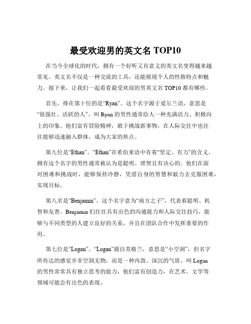 最受欢迎男的英文名TOP10