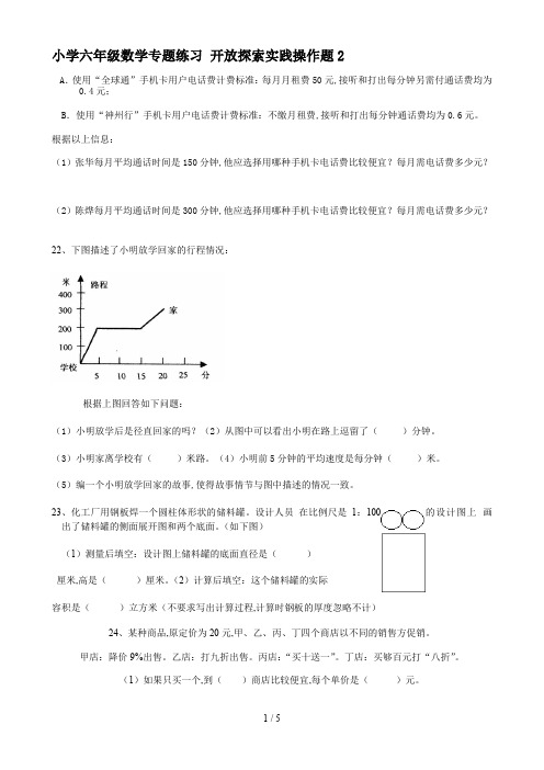 小学六年级数学专题练习 开放探索实践操作题2