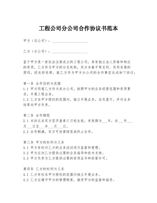 工程公司分公司合作协议书范本