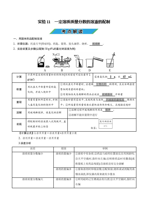 实验11 一定溶质质量分数的溶液的配制(考点精讲)-备战2021年中考化学实验专项突破