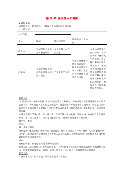 人教初中历史九下《19 现代音乐和电影》word教案 (2)