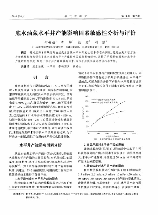 底水油藏水平井产能影响因素敏感性分析与评价