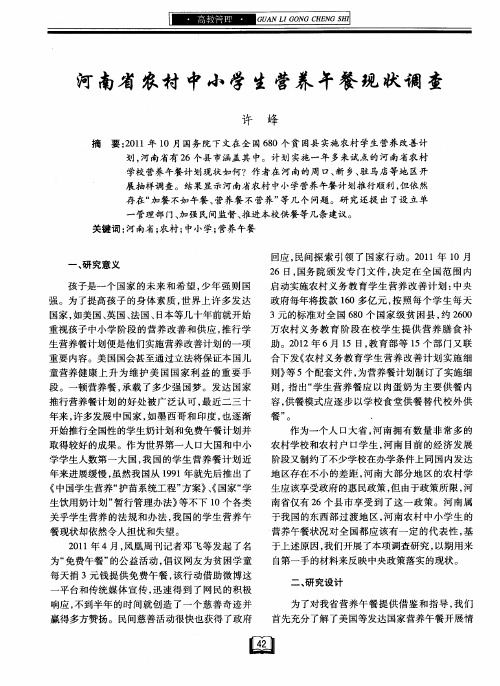 河南省农村中小学生营养午餐现状调查