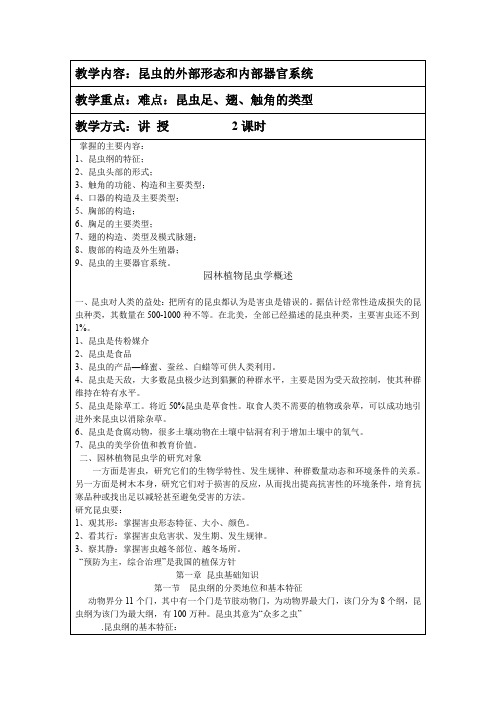 教学内容∶昆虫的外部形态和内部器官系统