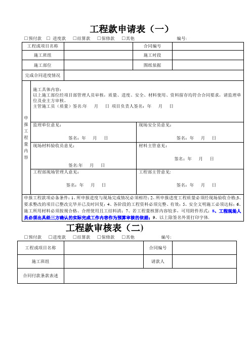 建筑工程进度款申请表 --样本