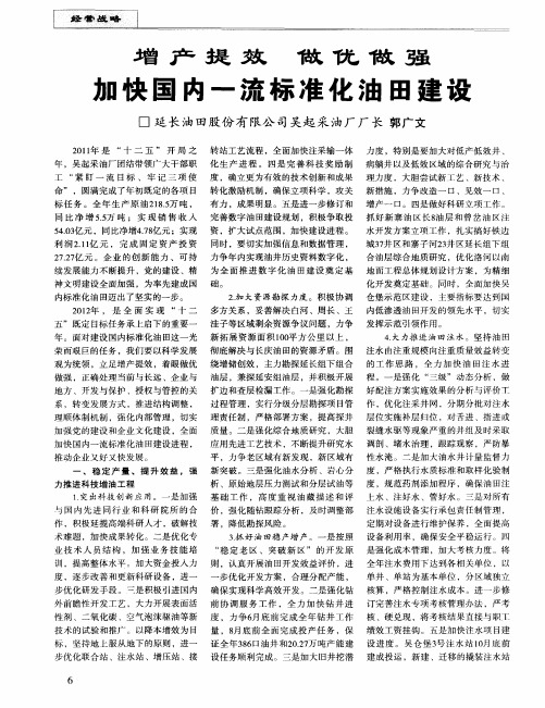 增产提效 做优做强——加快国内一流标准化油田建设