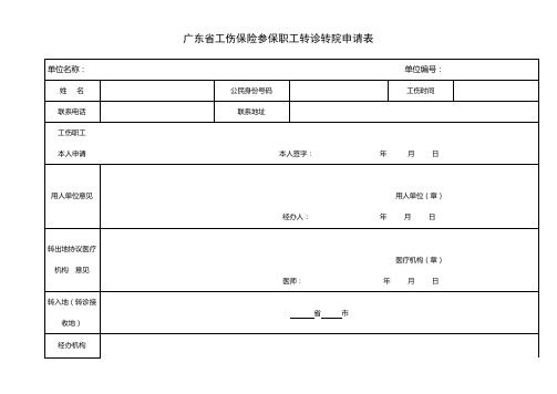 广东省工伤保险参保职工转诊转院申请表