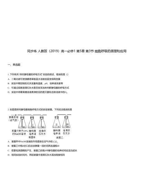 同步练 人教版(2019)高一必修1 第5章 第3节 细胞呼吸的原理和应用