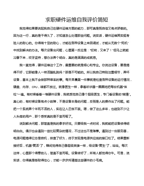 求职硬件运维自我评价简短