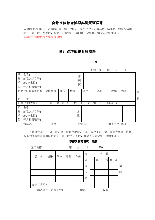 会计岗位综合模拟实训凭证样张