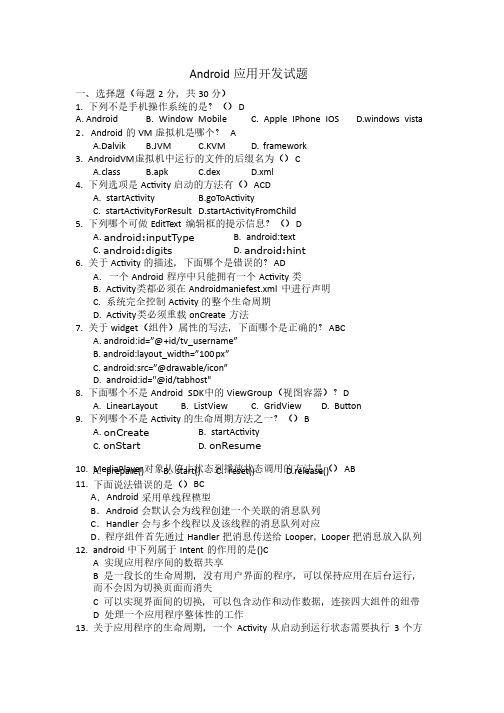 Android应用开发试题