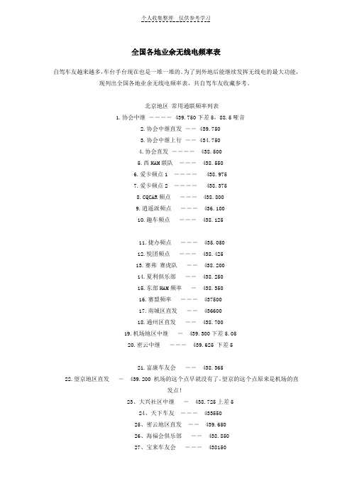 全国各地业余无线电频率表