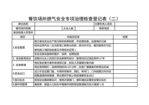 餐饮场所燃安全专项治理检查登记表(二)