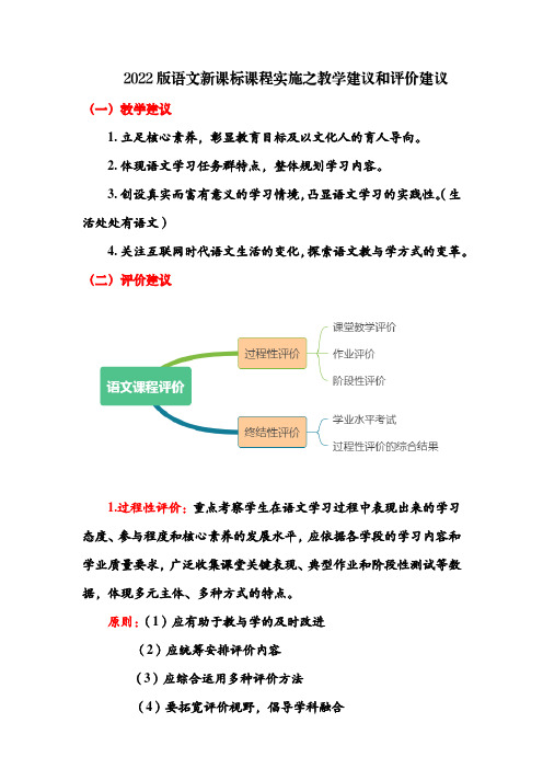 2022版语文新课标课程实施之教学建议和评价建议