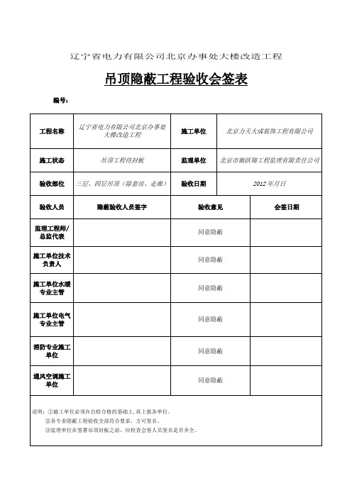 隐蔽工程验收会签表