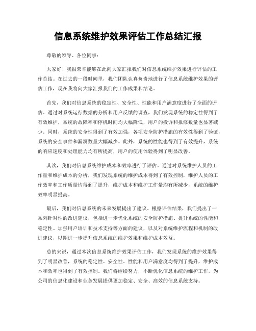 信息系统维护效果评估工作总结汇报