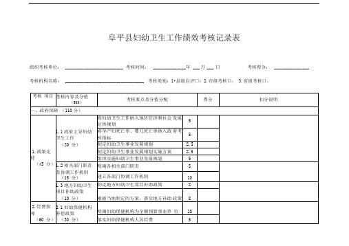 河北省县级妇幼卫生工作绩效考核记录表