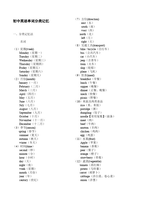 初中英语单词分类速记大全