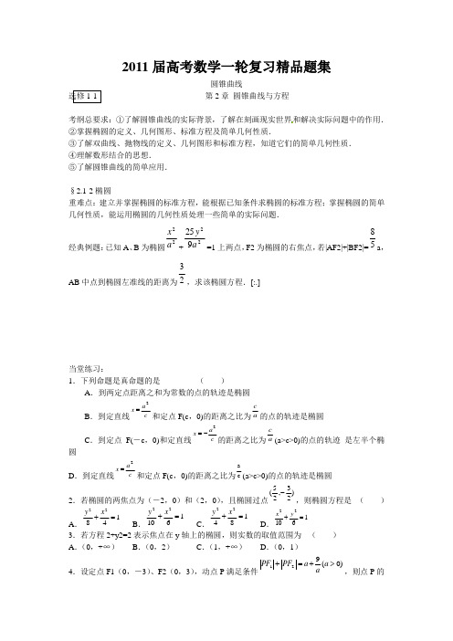 2011年高考数学一轮精品题集：圆锥曲线