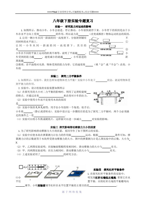 八年级下册物理实验专题