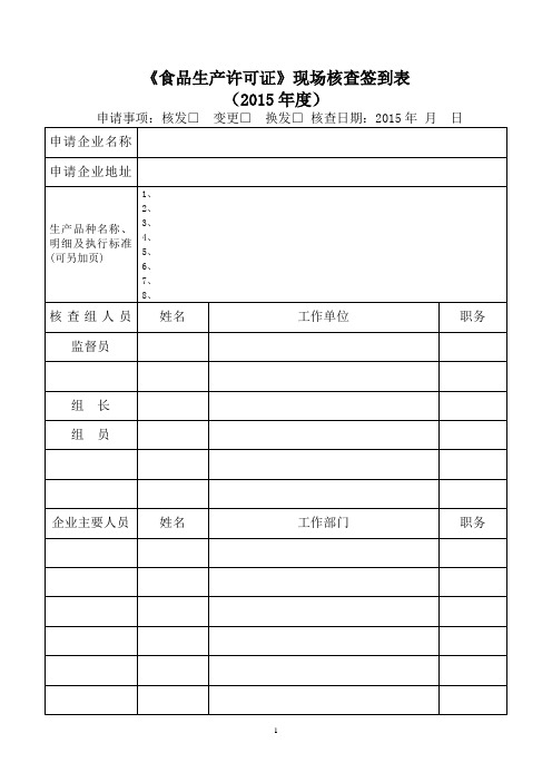 申请食品生产许可证现场检查签到表