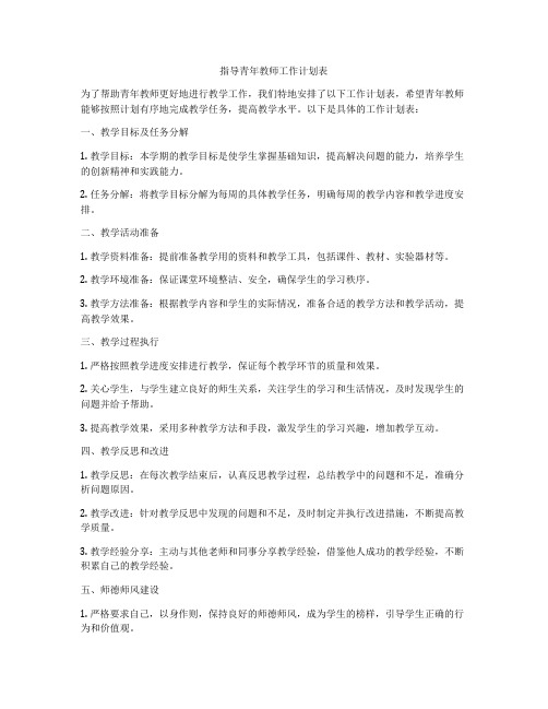 指导青年教师工作计划表