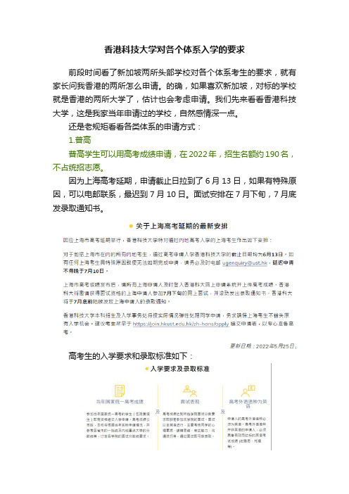 香港科技大学对各个体系入学的要求